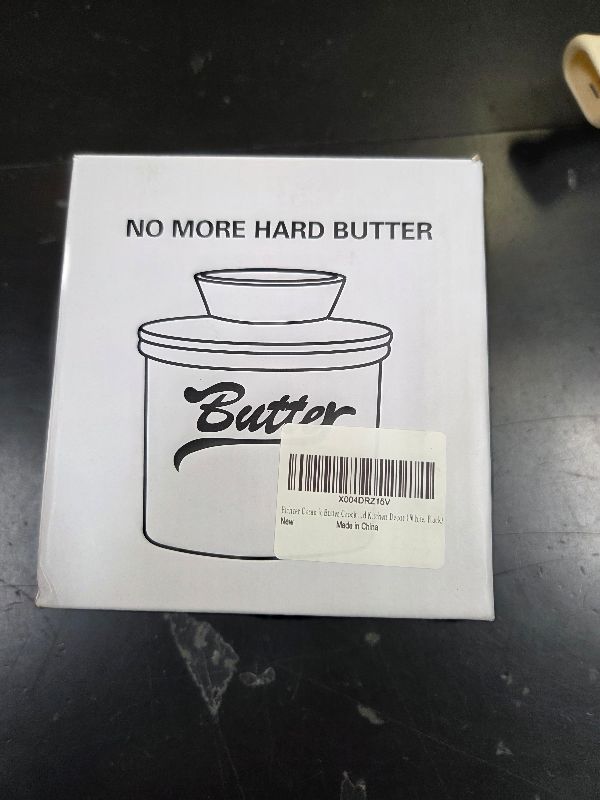 Photo 1 of Eichzer Ceramic Butter Crock with Lid, Marbled Butter Keeper for Spreadable Butter, Elegant Butter Dish for Home and Kitchen Decor (White, Black)