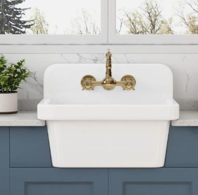 Photo 1 of CupidSea White Utility Sink 21 Inch, Wall Mount Farmhouse Sink, Deep Bowl