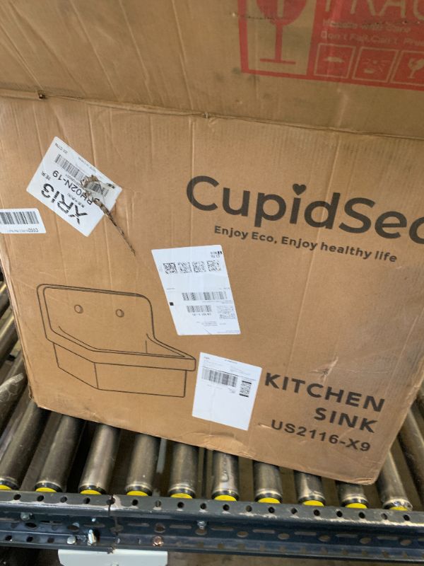 Photo 1 of CupidSea White Utility Sink 21 Inch, Wall Mount Farmhouse Sink, Deep Bowl