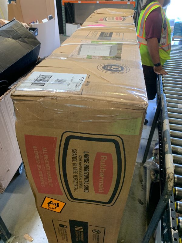 Photo 1 of Rubbermaid Large Horizontal Resin Outdoor Storage Shed With Floor (5 x 4 Ft) Weather Resistant, Beige/Brown, Organization for Home/Backyard/Pool Chemicals/Toys/Garden Tools/Porch/Patio Cushions