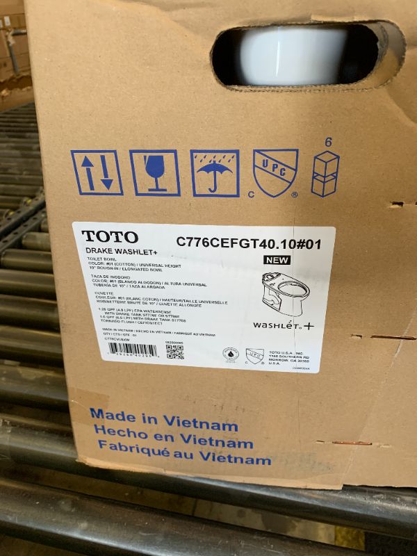Photo 1 of --FACTORY SEALED-- TOTO Drake Elongated Universal Height TORNADO FLUSH Toilet Bowl with 10 Inch Rough-In and CEFIONTECT, WASHLET+ Ready, Cotton White - C776CEFGT40.10#01--FACTORY SEALED--
