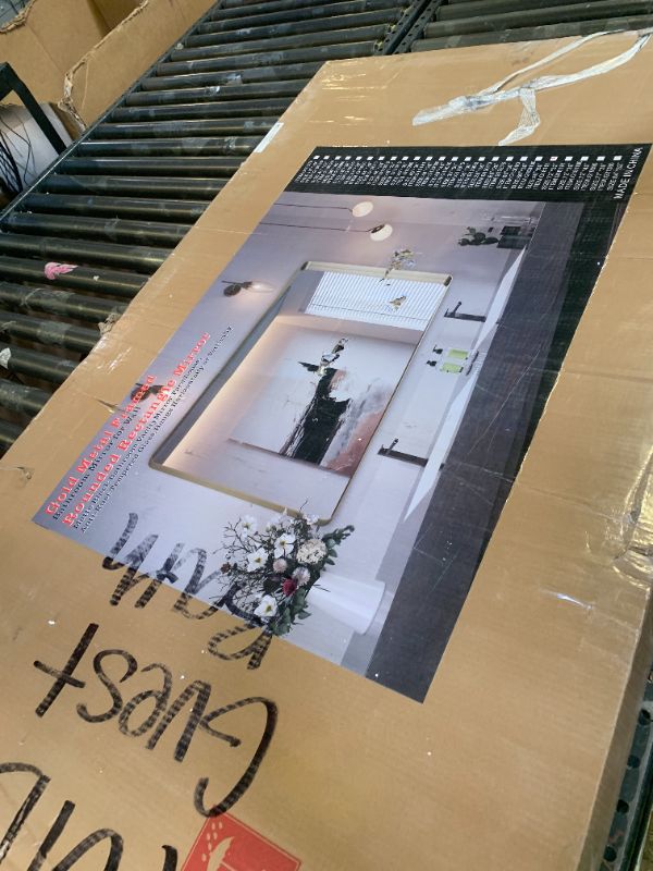 Photo 1 of LOAAO 72”X32” Gold Bathroom Mirror, Rounded Rectangle Gold Frame Mirror, Brushed Gold Bathroom Vanity Mirror Wall-Mounted, Anti-Rust, Tempered Glass, Hangs Horizontally or Vertically