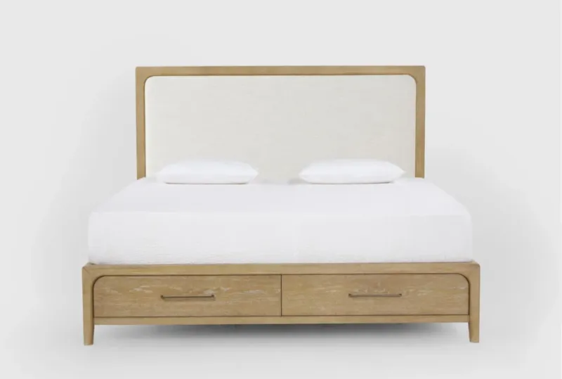 Photo 1 of Mika Natural King Upholstered Platform Bed | Storage Drawers | Low Profile
