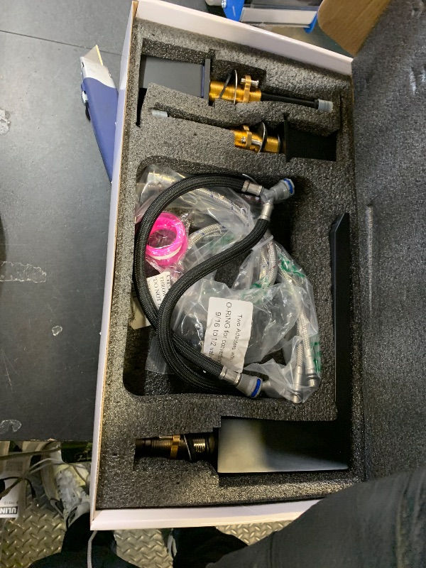 Photo 1 of BESy Waterfall Roman Tub Faucets, Deck Mount Bathtub Faucets Set, Garden 3 Holes Two Handles Widespread Bath Tub Filler Tub Faucets with Valve, cUPC Supply Hoses, Matte Black