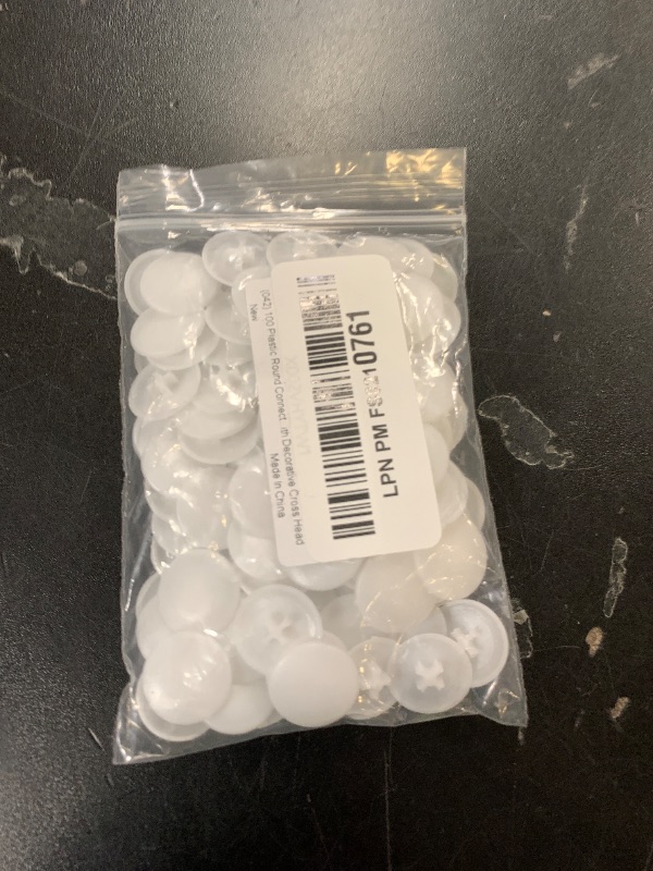 Photo 1 of 100 Plastic Round Connecting Caps, 16.5mm, White - Furniture Cabinet Fasteners with Decorative Cross Head