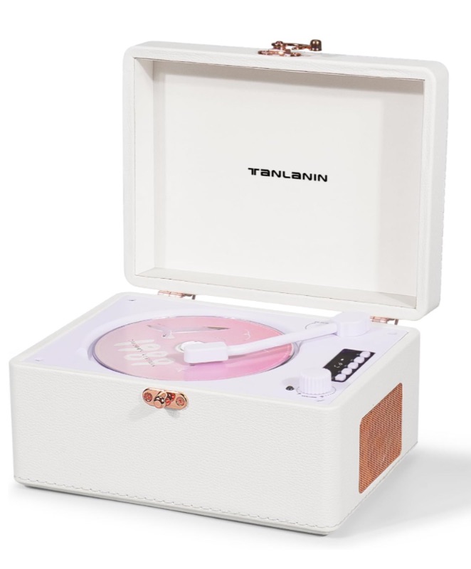 Photo 1 of NON-FUNCTIONAL, PARTS ONLY----------------------Vintage Desktop CD Player with Speakers, Rechargeable Battery, Portable Retro Suitcase CD Player for Home with Bluetooth Out & Input, USB Playback, AUX-in, Headphone Jack, White