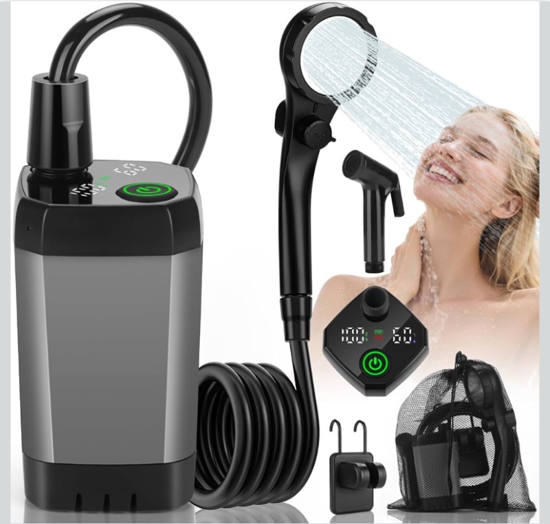 Photo 1 of Portable Shower for Camping, Rechargeable Camping Shower Pump with LED Display of Battery Level and Temperature