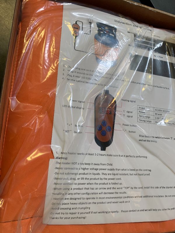Photo 1 of 1 Pack Propane Tank Heater Blanket Gas Cylinder Tank Heater with Thermostat Controller Adjustment 41-122 °F and Timer Function, Propane Buckets Warmer Blanket Fit for 5-40LB Tanks