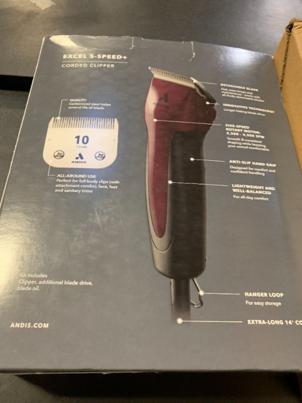 Photo 1 of Andis 68530 Excel Professional 5-Speed Detachable Blade Clipper Kit - Animal/Dog Grooming, Rotary Motor, Soft-Grip Anti-Slip Housing, 14-Inch Cord, for All Coats & Breeds, SMC, Burgundy