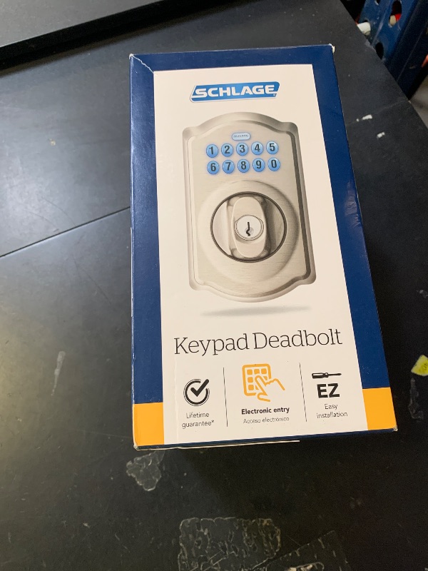 Photo 1 of Schlage BE365 V CAM 619 Camelot Keypad Deadbolt, Electronic Keyless Entry Lock, Satin Nickel