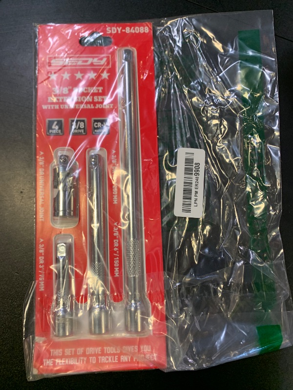 Photo 1 of 4-Piece 3/8" Drive Socket Extension Bar Set, Professional Socket Extension Set Include 3, 6, and 10 Inch Extensions and 3/8 Inch drive Universal Joint Sockets, Premium Cr-V Steel Construction