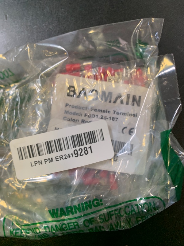 Photo 1 of Baomain 0.187" Female Quick Disconnect Spade Terminals,Insulated Crimp Connectors 22-16 AWG 4.8mm (3/16 inch),Red, (100-Pack)