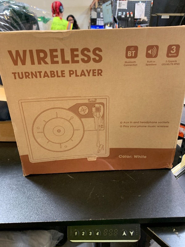 Photo 1 of cotsoco Vinyl Record Player with 2 Stereo Speakers Belt-Driven Vintage Turntables 3 Speed 3 Size Wireless Bluetooth Playback AUX-in RCA Out Headphone LP Vinyl Players Auto Stop Fashion White
