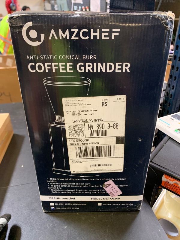 Photo 1 of AMZCHEF Coffee Grinder, Burr Coffee Bean Grinder for Home Use with 48 Precise Grind Settings, Detachable Funnel Stand for Espresso, LED Control Panel, Anti-static Design, silver