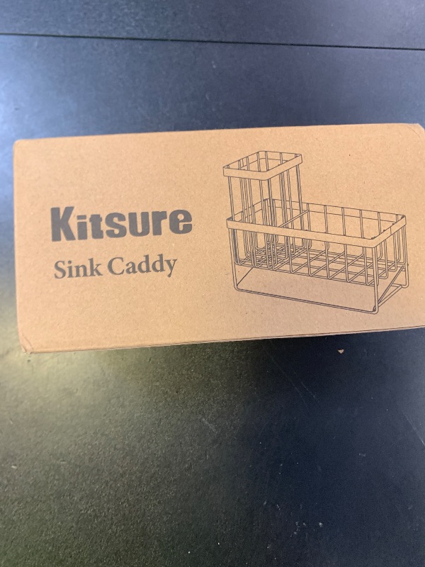 Photo 1 of Kitsure Sponge Holder for Kitchen Sink - Rustproof Stainless Steel Sink Caddy Organization and Storage Essentials with High Brush Holder, Home Decor Accessories, 7.9" x 3.7" x 6.2", Silver