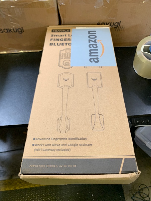 Photo 1 of Smart WiFi Door Lock Set: HEANTLE Keyless Entry Front Door Lock Fingerprint Electronic Digital Keypad Deadbolt with Handles Set App Remote Control Alexa Voice Auto-Lock