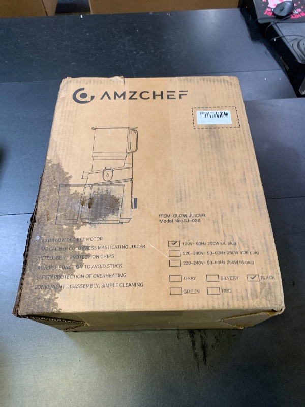 Photo 1 of AMZCHEF Juicer Machines, 5.8" Extra Self-Feeding Cold Press Juicer for Whole Vegetable & Fruit, Juice Extractor Machine with Large Auger & Triple Strainers, Easy to Clean, High Juice Yield, Black