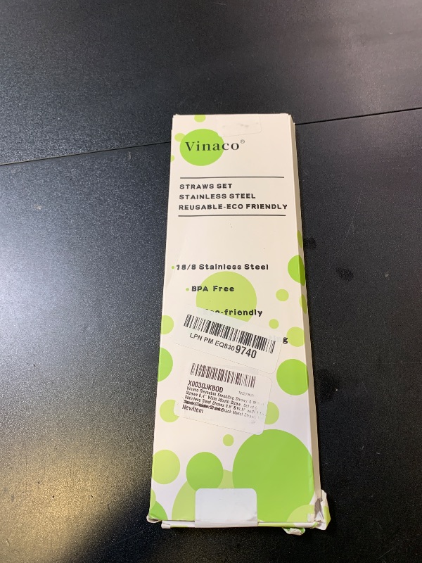 Photo 1 of Vinaco Reusable Smoothie Straws & Milkshake Straws 0.4" Wide Mouth Straw, Set of 6 Stainless Steel Straws 8.5"&10.5" with 1 Long Straw Cleaner Brush?Black Metal Straws for Jumbo Thicker Drinks