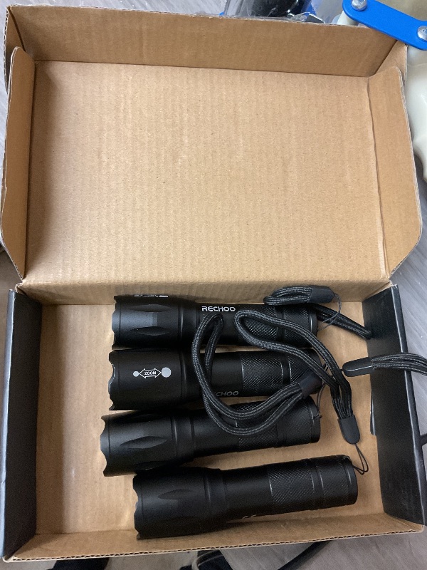Photo 1 of RECHOO LED Flashlight 6 Pack, Tactical Flashlights High Lumens with 3 Modes, Pocket Small Flash Light, Waterproof Zoomable Flashlights for Home Emergency, Camping Essentials (Battery Included)