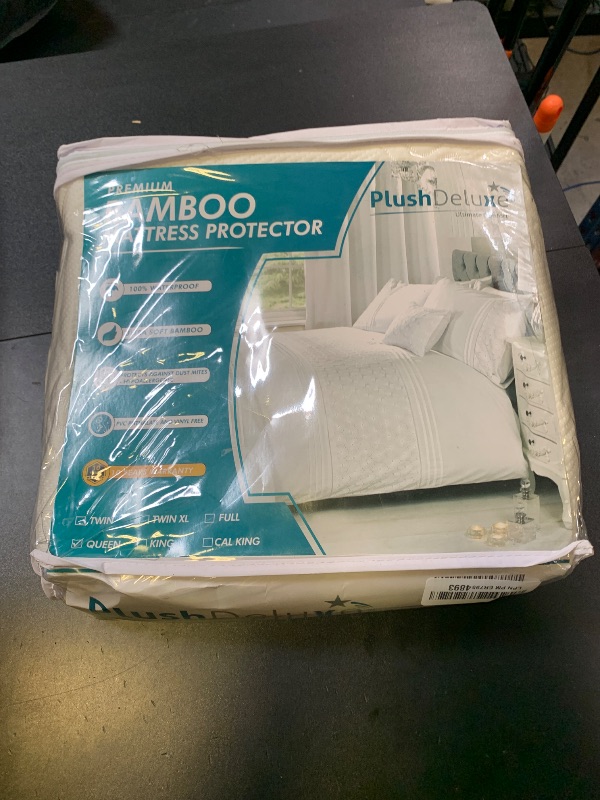 Photo 1 of PlushDeluxe Premium Bamboo Mattress Protector – Queen Size, Waterproof, & Ultra Soft Breathable Noiseless Washable Bed Mattress Cover for Comfort & Protection - White