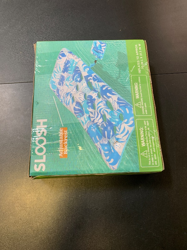 Photo 1 of SLOOSH Adjustable Backrest Pool Floats - Tropical Leaves Pool Lounger Floaties Adults with Cup Holders, Inflatable Tanning Float Rafts Chair Beach Lake Lounge Floating Above Water Keep Cool (Blue)