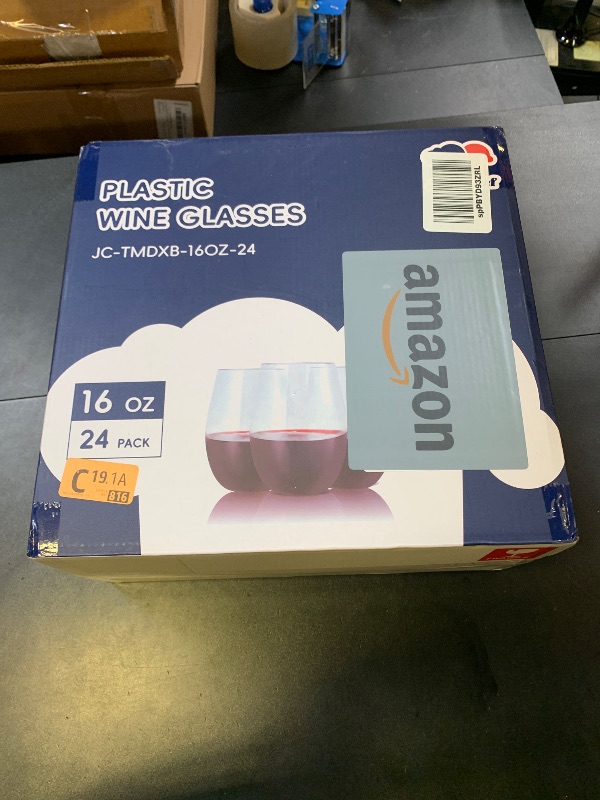 Photo 1 of JOLLY CHEF 24 Pack 16oz Plastic Wine Glasses Stemless, Disposable Wine Cups, Premium Quality, Recyclable, Unbreakable, Crystal and BPA-Free for Party