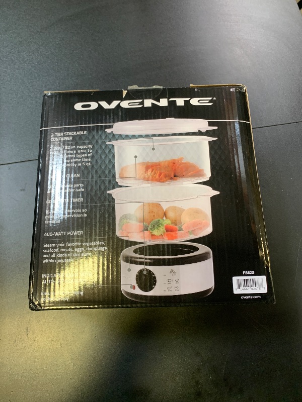 Photo 1 of OVENTE 2 Tier Electric Food Steamer for Cooking Vegetables, Stainless Steel Base, Stackable and Dishwasher Safe Baskets, 400W with Auto Shutoff and 60-Minute Timer, 5 Quart Capacity, Silver FS62S