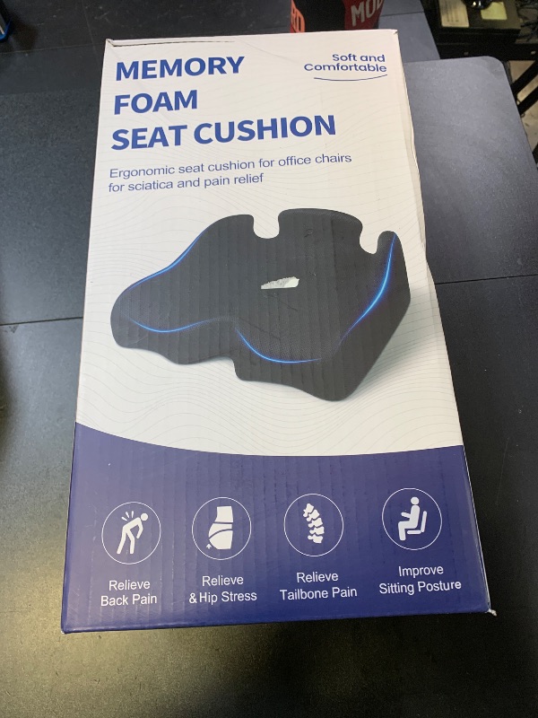 Photo 1 of Benazcap X Large Memory Seat Cushion for Office Chair Pressure Relief Sciatica & Tailbone Pain Relief Memory Foam Firm Coccyx Pad for Long Sitting, for Office Chair, Gaming Chair and Car Seat Upgrade