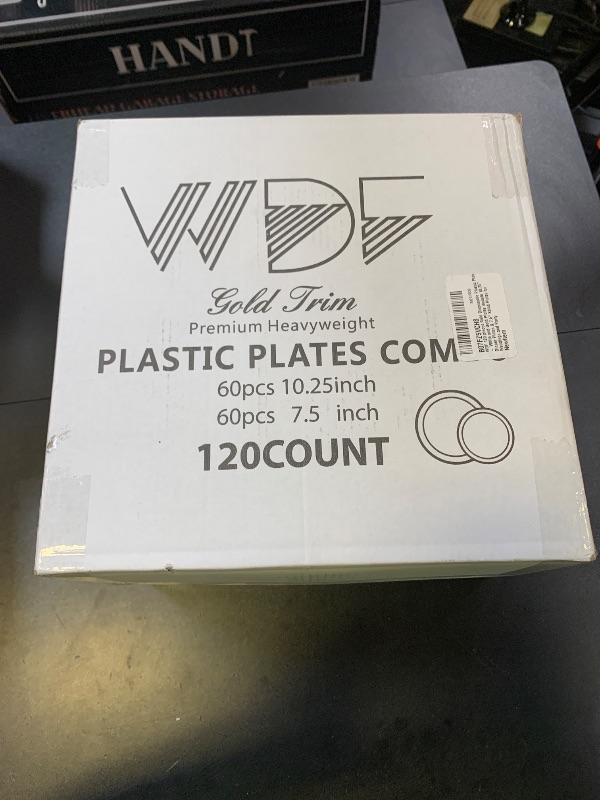 Photo 1 of WDF 120 pieces Gold Disposable Plastic Plates - White and Gold Plates Include 10.25" Dinner Plate & 7.5" Salad Plate for Thanksgiving Weddings/Party