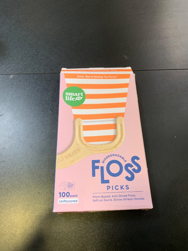 Photo 1 of SmartLifeco Eco-Friendly Dental Floss Picks (100ct) - Flossers Made With Straw Wheat Blend, Strong Anti-Shred Thread For Tight Gaps, Tooth Pick Stick For Adults, Soft on Gum & Teeth, Vegan, Unflavored