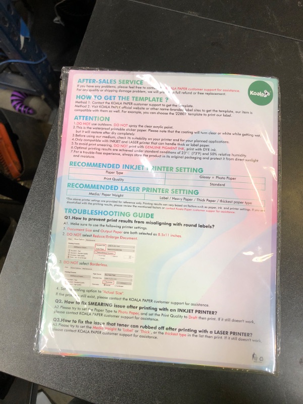 Photo 1 of Koala Holographic Round Labels 2 Inch - Waterproof Printable Circles for Inkjet and Laser Printers, 240 Rainbow Stickers for Logos, Jars