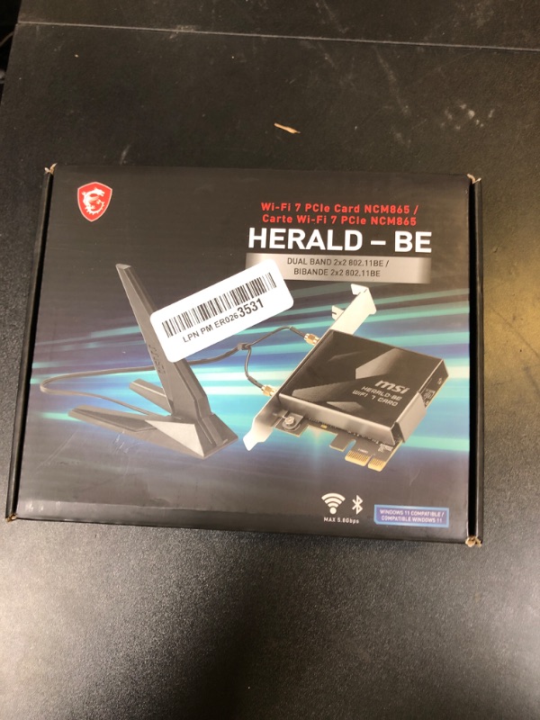 Photo 1 of MSI Herald-BE WI-FI 7 MAX (Wi-Fi 7, 802.11BE, Bluetooth 5.4, PCIe, Multi-Link Operation Technology, External Antenna)