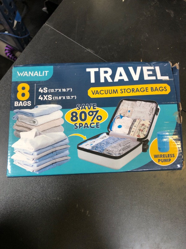 Photo 1 of Vacuum Storage Bags for Travel, 8 Pack (4S+4XS) Vacuum Seal Bags with Wireless Rechargeable Electric Pump, Travel Essentials Space Saving Compression Bag for Clothes, Luggage, Suitcase, Backpack, Trip