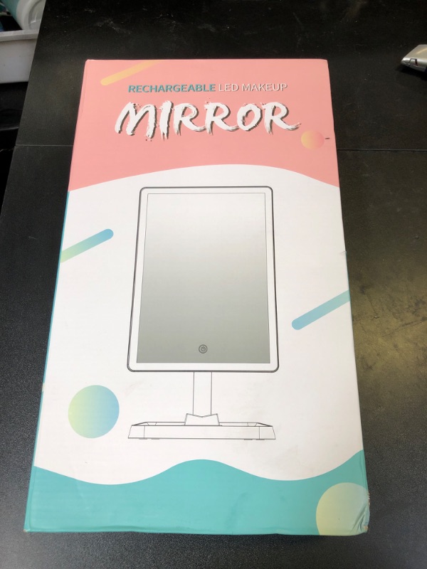 Photo 1 of FUNTOUCH Rechargeable Makeup Vanity Mirror with Lights, Large Lighted Desk Makeup Mirror with 96 LED Lights and 10x Magnifying Mirror, 3 Color Lighting, Light up Make up Mirror with Phone Holder
