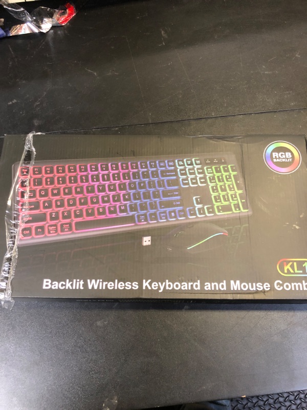 Photo 1 of Wireless Keyboard and Mouse Combo - RGB Backlit, Rechargeable & Light Up Letters, Full-Size, Ergonomic Tilt Angle, Sleep Mode, 2.4GHz Quiet Keyboard Mouse for Mac, Windows, Laptop, PC