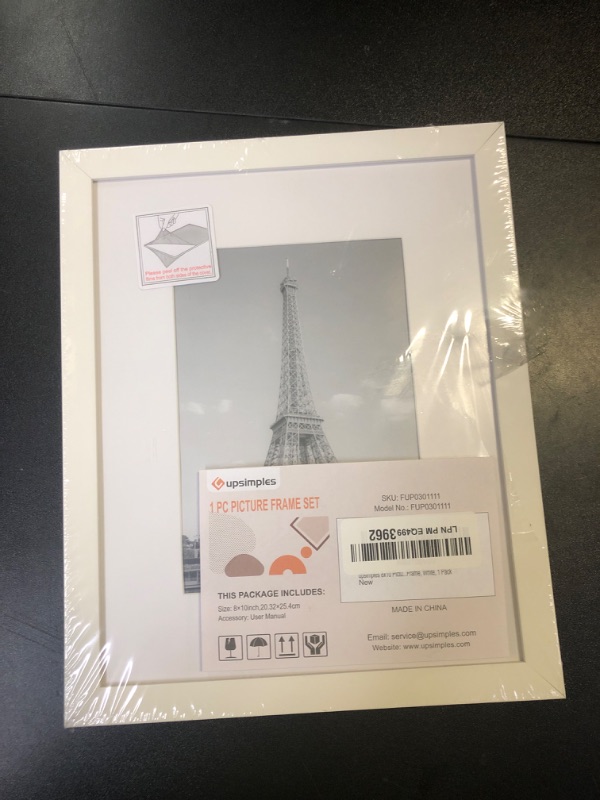 Photo 1 of upsimples 8x10 Picture Frame, Display Pictures 5x7 with Mat or 8x10 Without Mat, Wall Hanging Photo Frame, White, 1 Pack