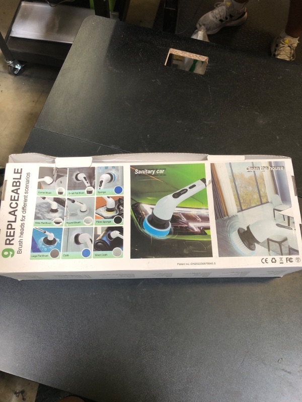 Photo 1 of Electric Spin Scrubber, Cordless Cleaning Brush, Shower Scrubber with 9 Brush Heads 2H Power Dual Speed, Adjustable Extension Handle, IPX7 Waterproof for Tub Tile Floor Car, O-White