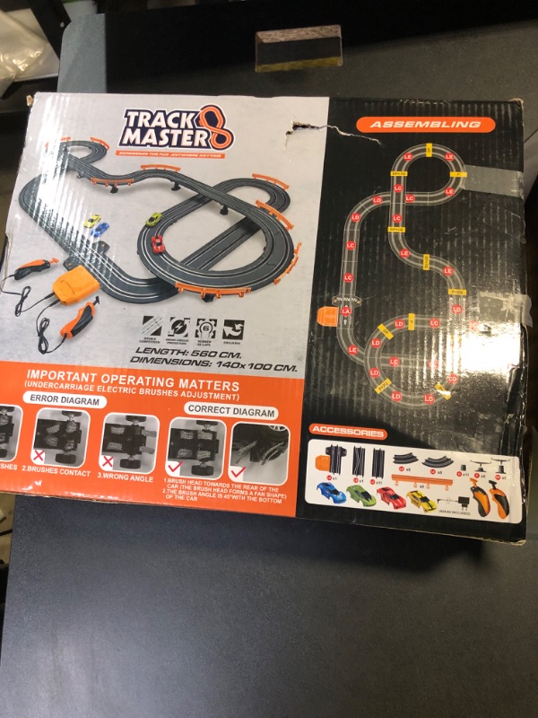 Photo 1 of Slot Car Race Track Sets with 4 High-Speed Racing Car, Battery or Electric Race Car Track for Boys and Kids, Dual Racing Game Lap Counter Circular Overpass Track, Gifts Toys for Boys Kids Age 6 7 8-12