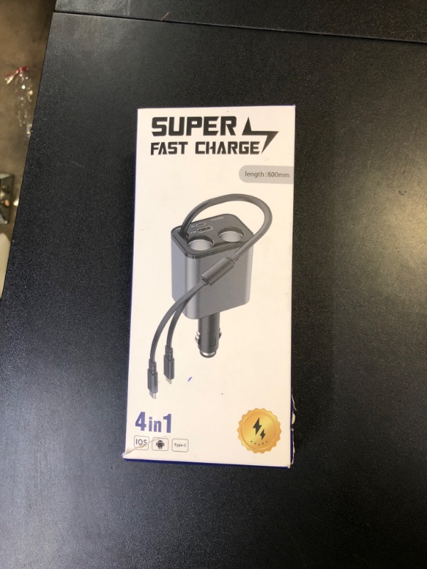 Photo 1 of Retractable 4-in-1 Car Charger, Compatible With iPhone 16, TypeC Fast Charging, 159W Adapter and 2 Cigarette Plug Splitter for iPhone 16/15/14/13/12/Galaxy/Pixel