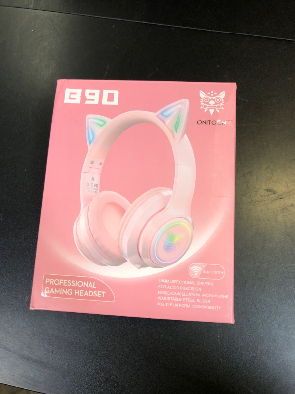 Photo 1 of ONITOON Cat Ear Bluetooth Headphones for Kids & Adults, 55H Play Time, Wireless Foldable & Wired Multi-Function LED Light Up Over Ear Headphones with Mic and Volume Control for iPhone/iPad/Laptop/PC