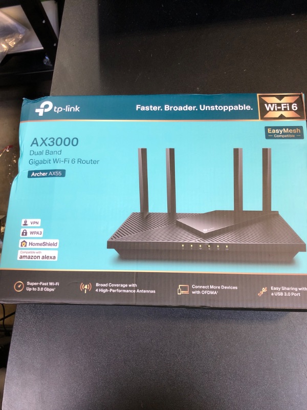 Photo 1 of TP-Link Dual-Band AX3000 Wi-Fi 6 Router Archer AX55 | Wireless Gigabit Internet Router for Home | EasyMesh Compatible | VPN Clients & Server | HomeShield, OFDMA, MU-MIMO | USB 3.0 | Secure by Design