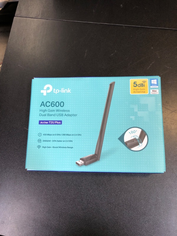 Photo 1 of TP-Link AC600 USB WiFi Adapter for PC (Archer T2U Plus)- Wireless Network Adapter for Desktop with 2.4GHz, 5GHz High Gain Dual Band 5dBi Antenna, Supports Win11/10/8.1/8/7/XP, Mac OS 10.9-10.14, Black