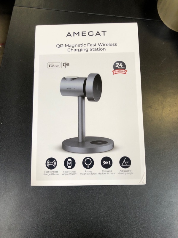 Photo 1 of AMEGAT MagFusion 3-in-1 Charging Station Compatible with MagSafe, Qi2 Certified 15W Magnetic Wireless Charger Stand, for iPhone 16/15/14/13/12 Series, Apple Watch, AirPods(30W PD Charger Included)