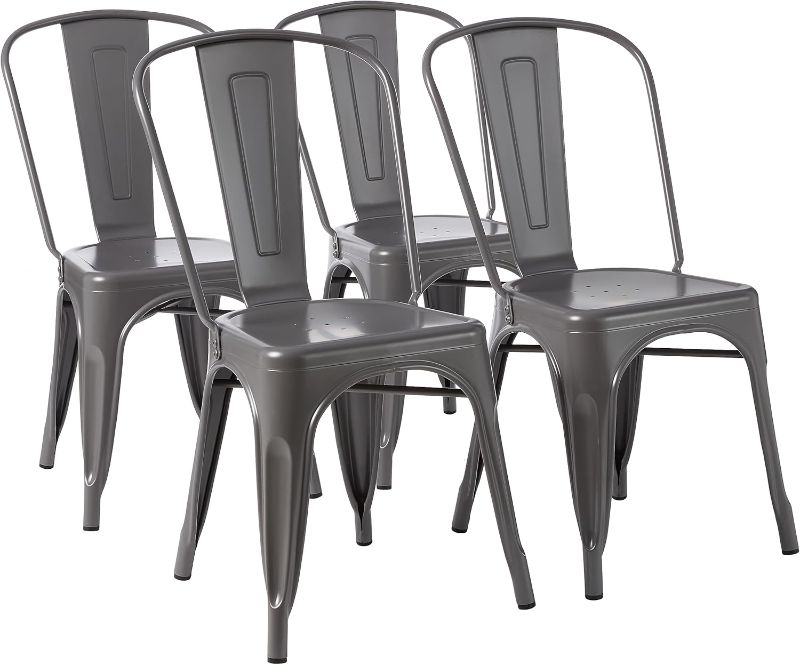 Photo 1 of Amazon Basics Metal Dining Chairs, 4 Count, Dark Grey, 20.1 x 17.1 x 33.5 inches