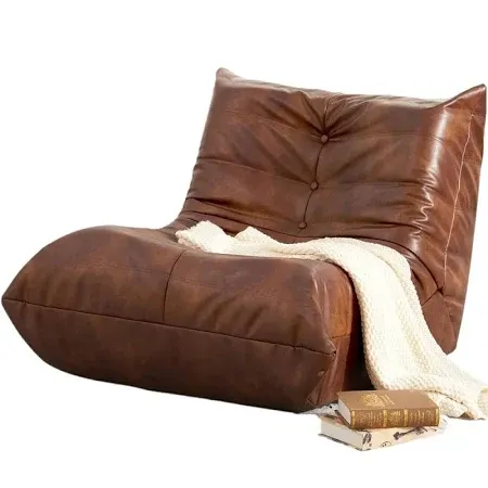 Photo 1 of Hobestluk Giant Bean Bag Chair Lazy Floor Sofa, Memory Foam Fireside Sofa for Adults, Big Beanbag Faux Leather Armless Chair for Living Room Bedroom Dorm Office (Brown, Single)