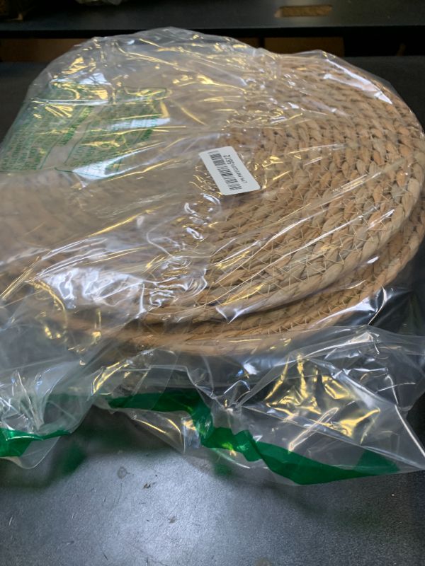 Photo 1 of 13 in Round Woven Placemats Plate Chargers Set of 10, Boho Farmhouse Rustic Woven Place Mats for Dining Table Decor, Rattan Wicker Table Mats Jute Braided Chargers for Dinner Plates
