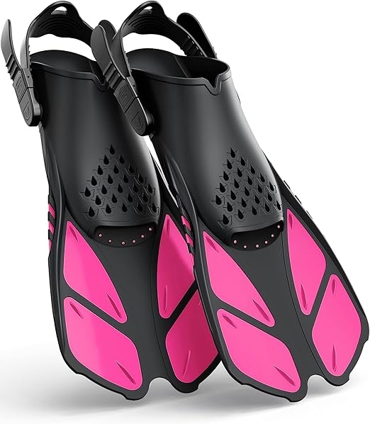 Photo 1 of S/M (Adult US Size 4.5-8.5) Greatever Snorkel Fins Adjustable Buckles Open Heel Swim Flippers Travel Size Short Swim Fins for Snorkeling Diving Swimming Adult Men Womens