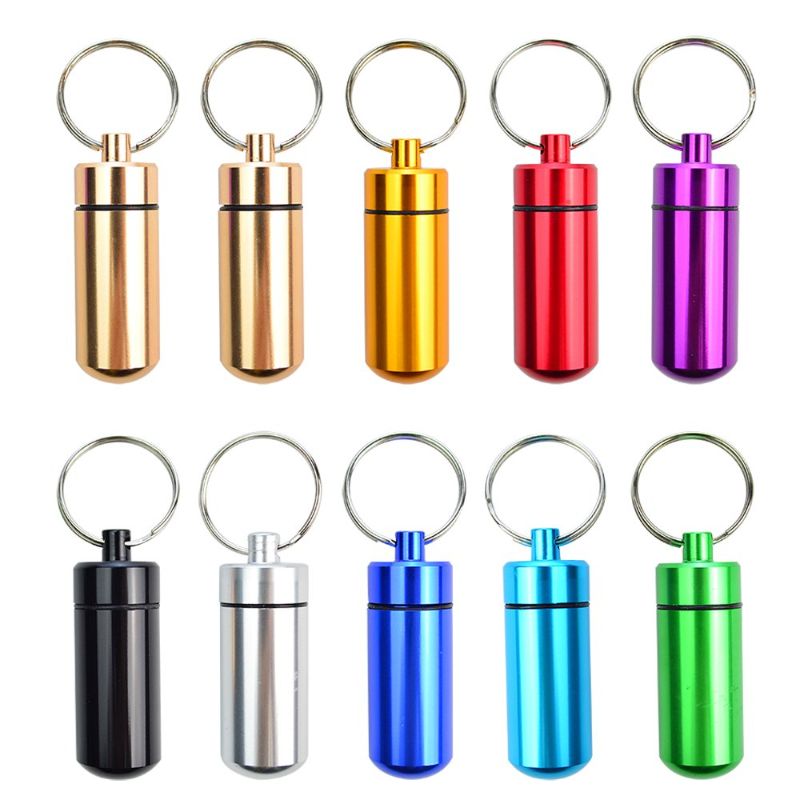 Photo 1 of 10 Pcs Portable Pill Case, Bantoye Waterproof Aluminum Holders Storage Container with Keychain for Outdoor Camping Traveling, Multicolor