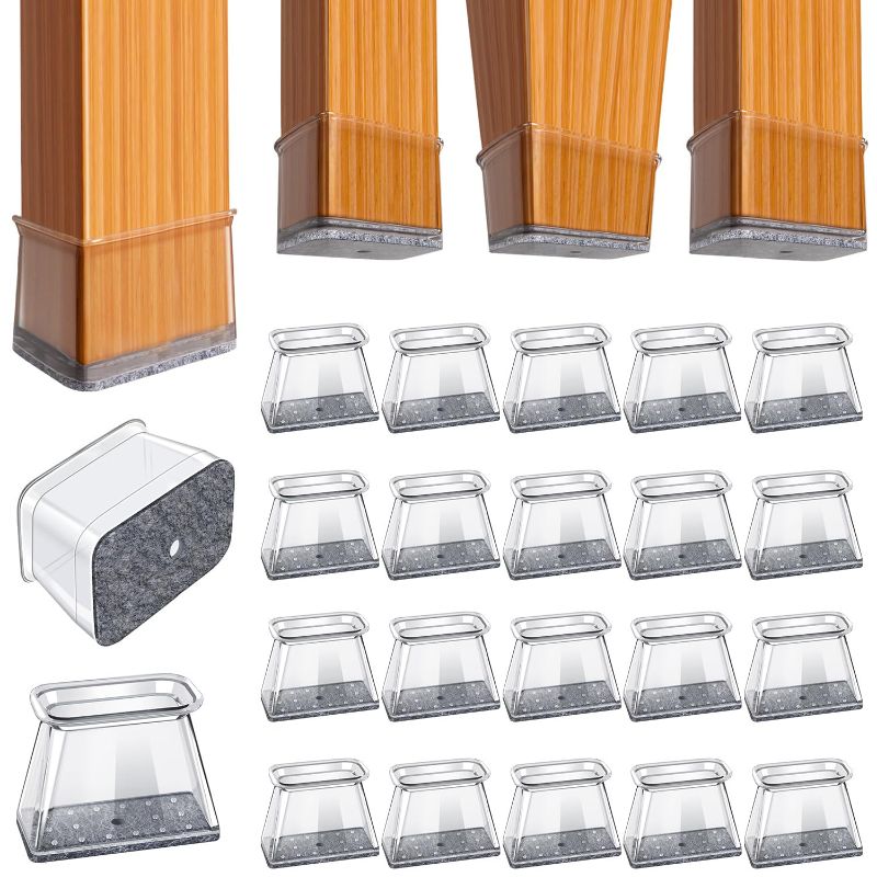 Photo 1 of BUMACO Chair Leg Floor Protectors Rectangle Chair Leg Protectors for Hardwood Floors Silicone Pads Covers to Protect Floors(Clear-20 Pcs, Rectangle L Fit (Perimeter: 5"~5-7/8")