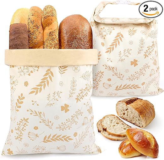 Photo 1 of 2 Pcs Beeswax Bread Bags for Sourdough, Bread Bags for Homemade and Reusable Cotton Linen, Easy to Clean Sourdough Storage Bag Ideal for Zero-waste Kitchens.

